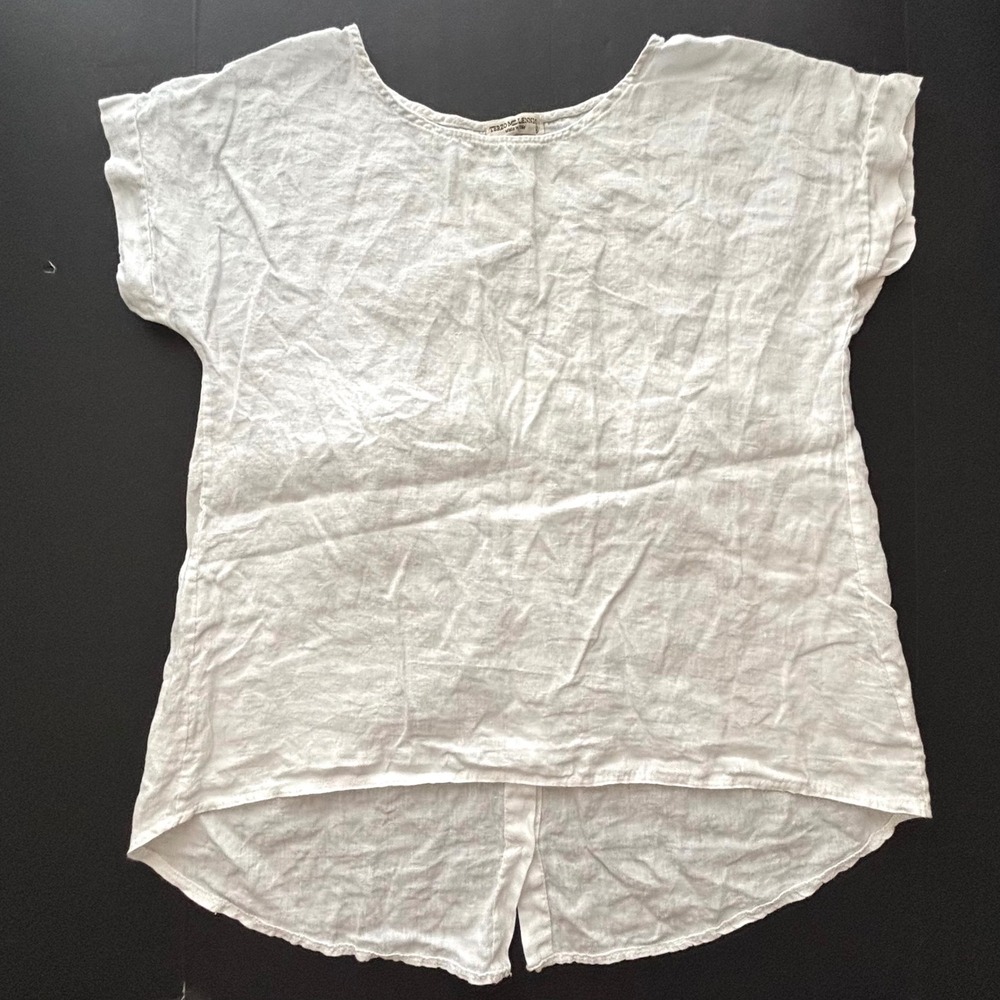 Terzo Millennio White 100% Linen Button Back Blouse Italy Womens Medium Boxy EUC